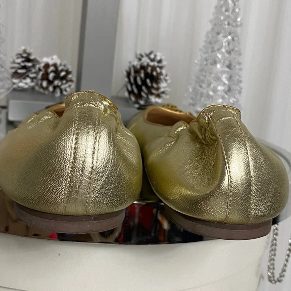 Lilly Pulitzer Gold Leather Ballet Flats Lion Heads Knock Brown Ribbon Size 9 - Picture 6 of 16